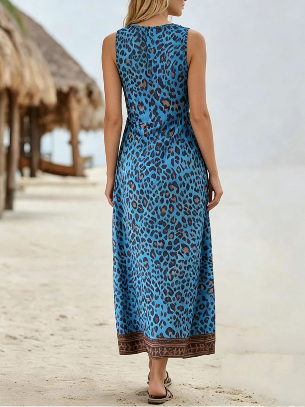 Leopard Print Maxi Sundress With Border Hem - view 2