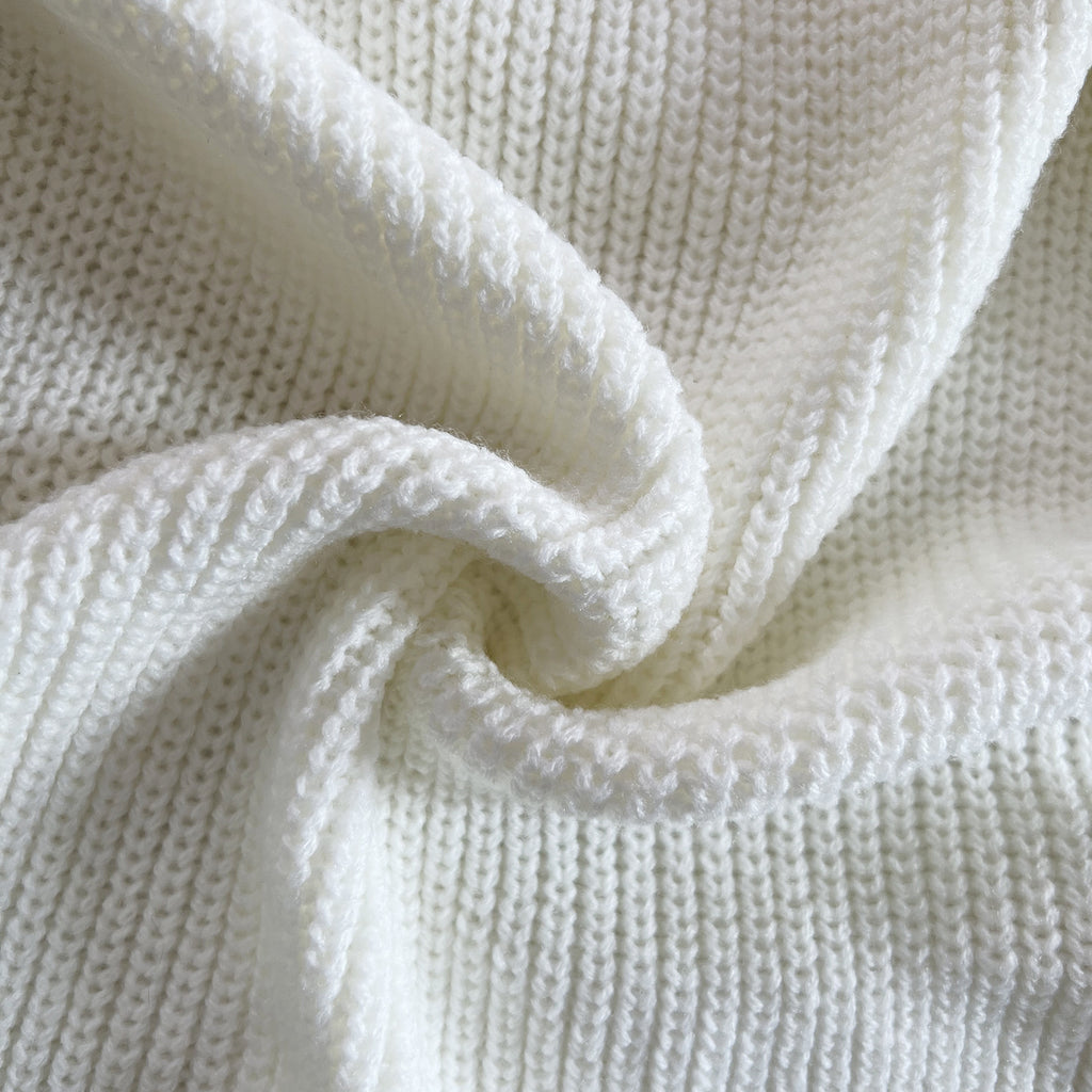 Waffle Knit Babydoll Sweater Mini Dress - White - 5