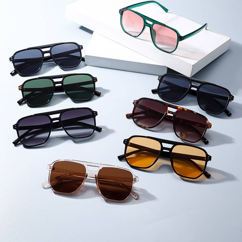 Retro Double Bridge Pilot Sunglasses
