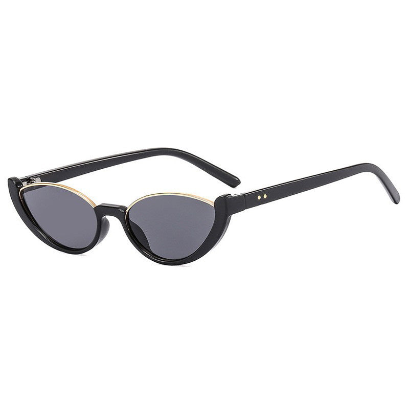 Narrow Cat Eye Sunglasses With Open Rim - Black