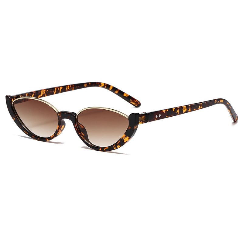 Narrow Cat Eye Sunglasses With Open Rim - Leopard