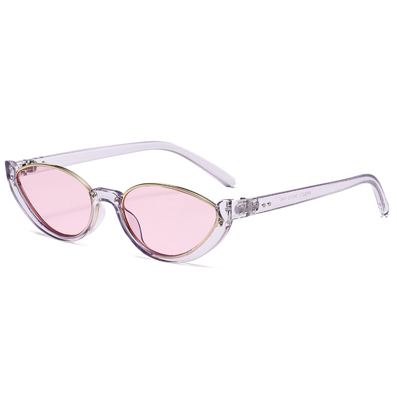 Narrow Cat Eye Sunglasses With Open Rim - Purple