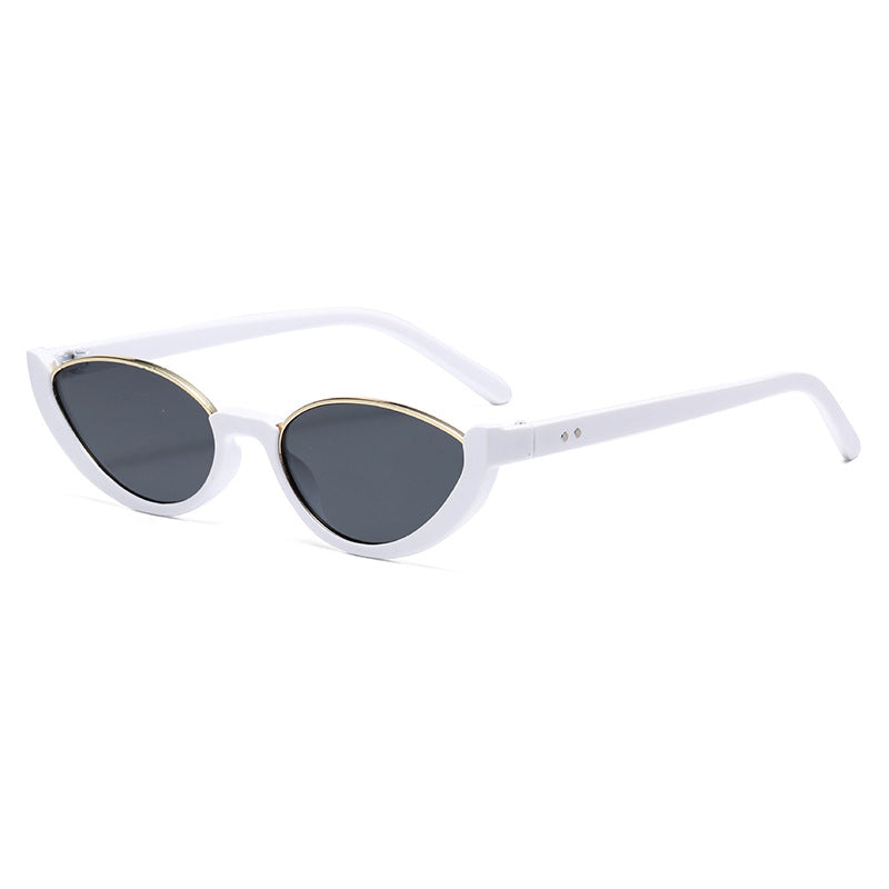 Narrow Cat Eye Sunglasses With Open Rim - White