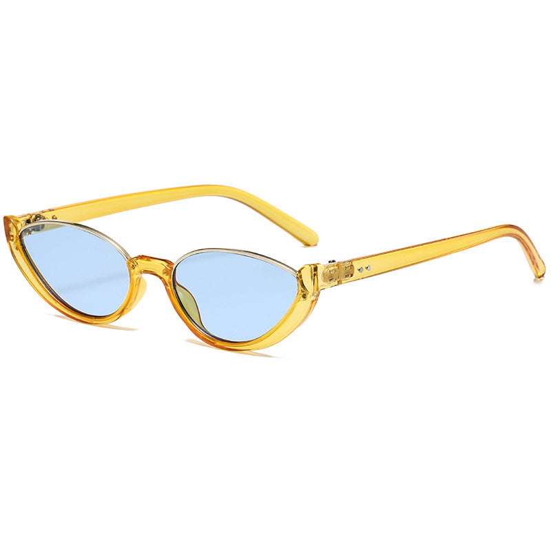 Narrow Cat Eye Sunglasses With Open Rim - Yellow