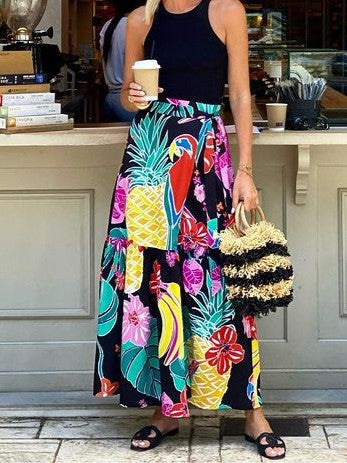 Parrot Tropical Print Wrap Maxi Skirt - Printed