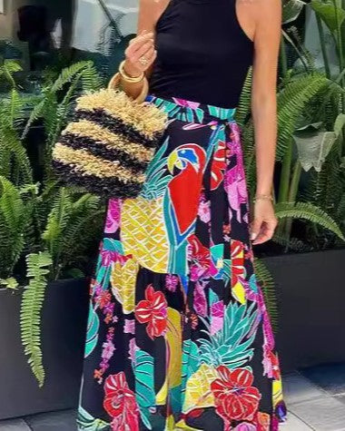 Parrot Tropical Print Wrap Maxi Skirt - Printed - 1