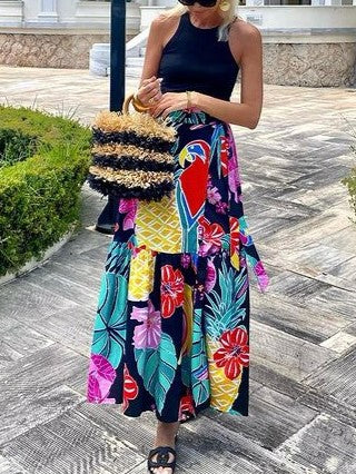 Parrot Tropical Print Wrap Maxi Skirt - Printed - 2