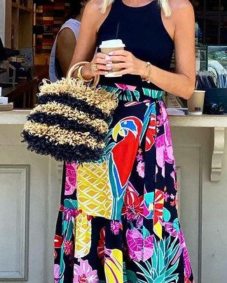 Parrot Tropical Print Wrap Maxi Skirt - Printed - 3