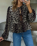 Leopard Print Tie-Front Peplum Cardigan - Leopard