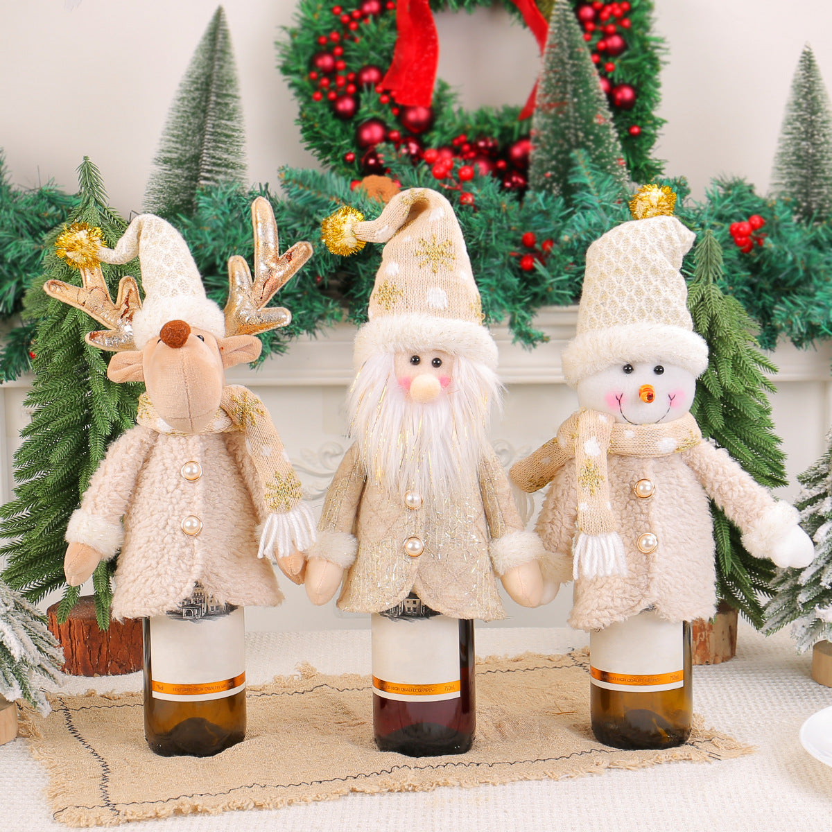 Plush Santa Gnome Wine Bottle Cover Holiday Decor