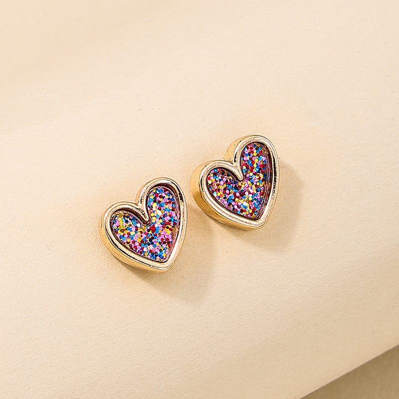 Glitter Heart Enamel Stud Earrings