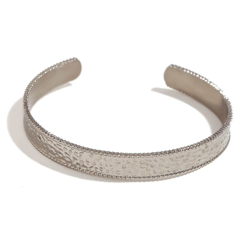 Hammered Texture Open Cuff Bracelet - Silver