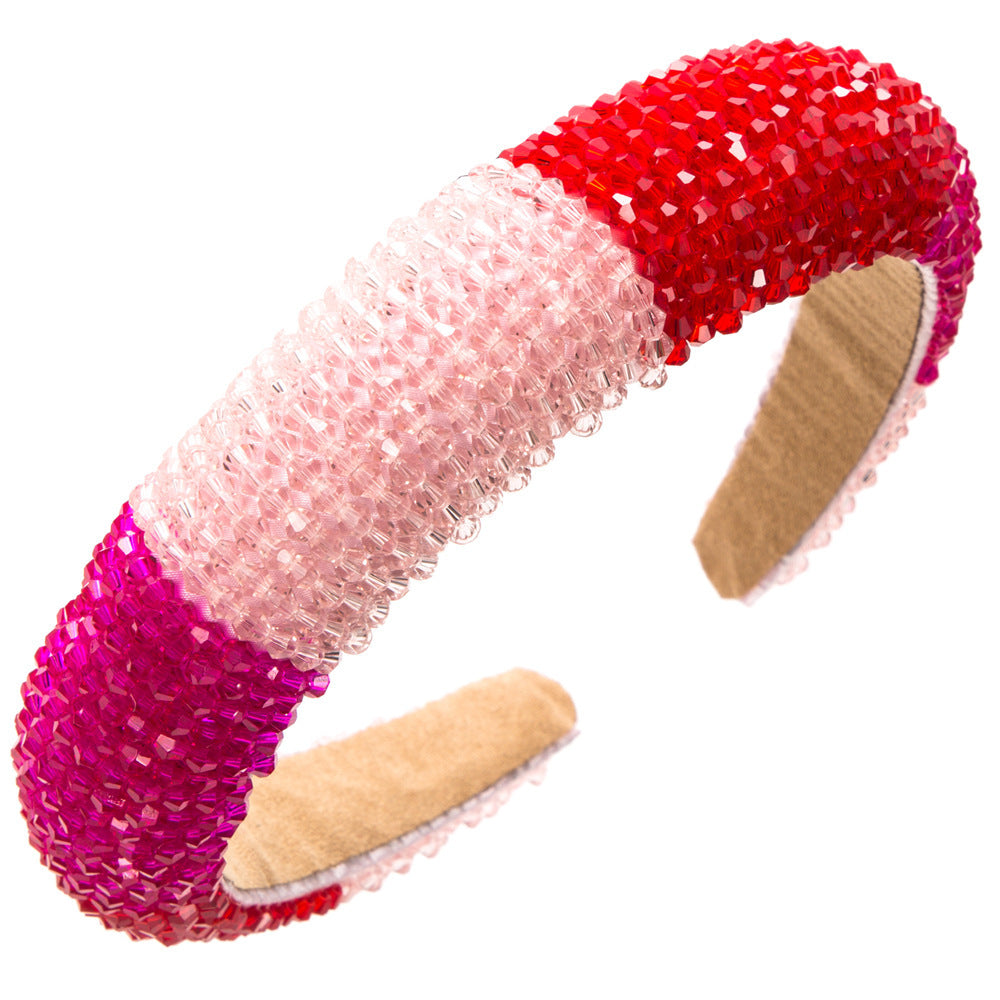 Beaded Stripe Padded Wide Headband - Block