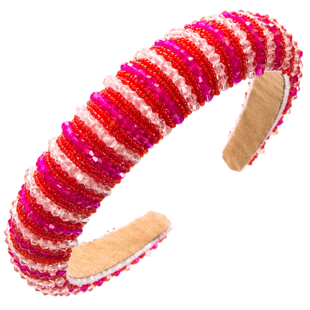 Beaded Stripe Padded Wide Headband - Stripe