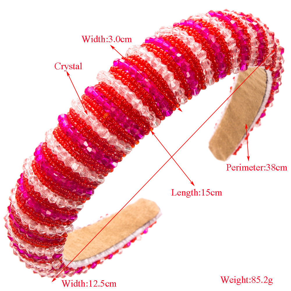Beaded Stripe Padded Wide Headband - Stripe - 1
