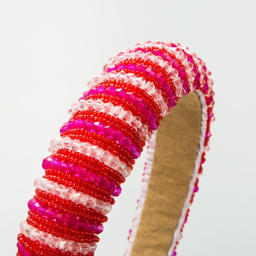 Beaded Stripe Padded Wide Headband - Stripe - 2