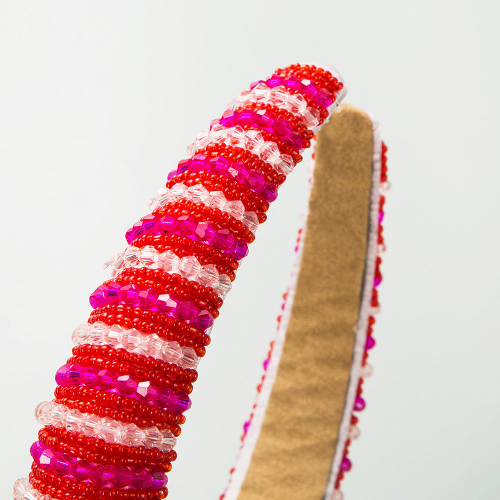 Beaded Stripe Padded Wide Headband - Stripe - 3