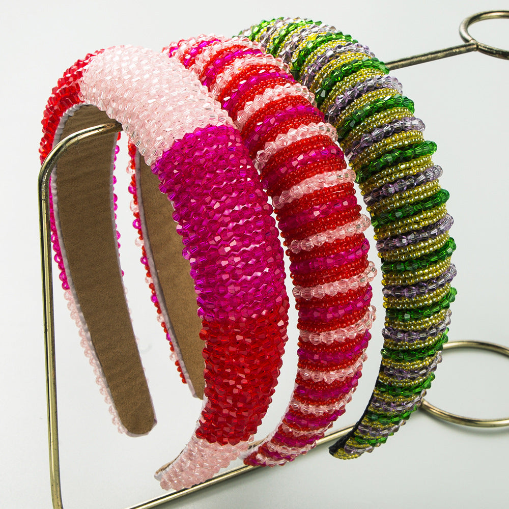 Beaded Stripe Padded Wide Headband