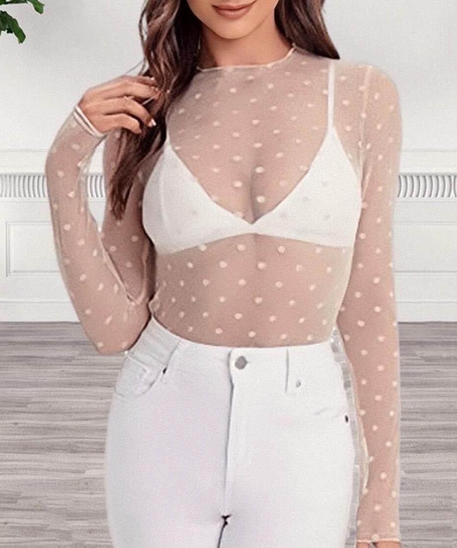 Textured Mesh Second Skin Top Long Sleeve - DWhite