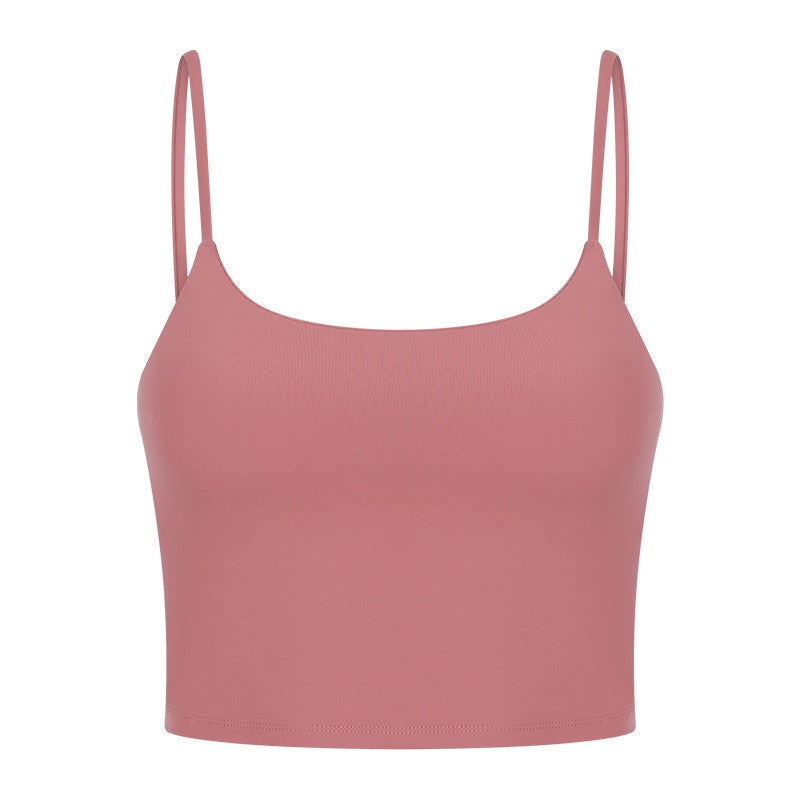 Padded Scoop Neck Thin Strap Cropped Workout Cami - Dusty Rose