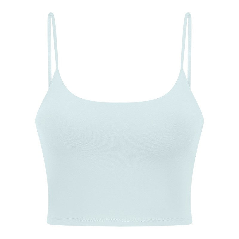 Padded Scoop Neck Thin Strap Cropped Workout Cami - Ice Blue