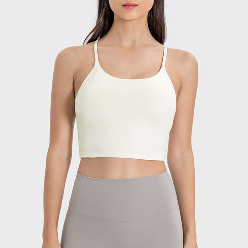Padded Scoop Neck Thin Strap Cropped Workout Cami - Ivory