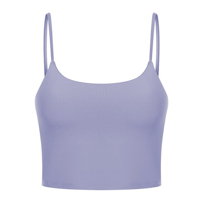 Padded Scoop Neck Thin Strap Cropped Workout Cami - Lavender