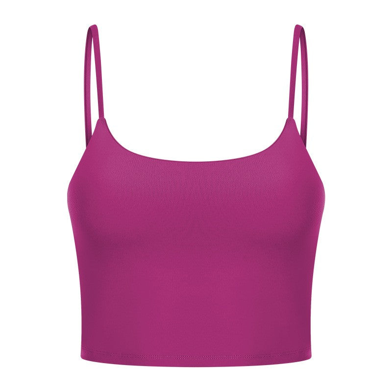 Padded Scoop Neck Thin Strap Cropped Workout Cami - Magenta