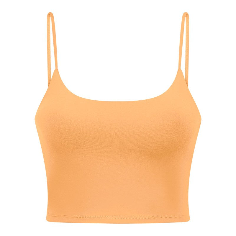 Padded Scoop Neck Thin Strap Cropped Workout Cami - Tangerine
