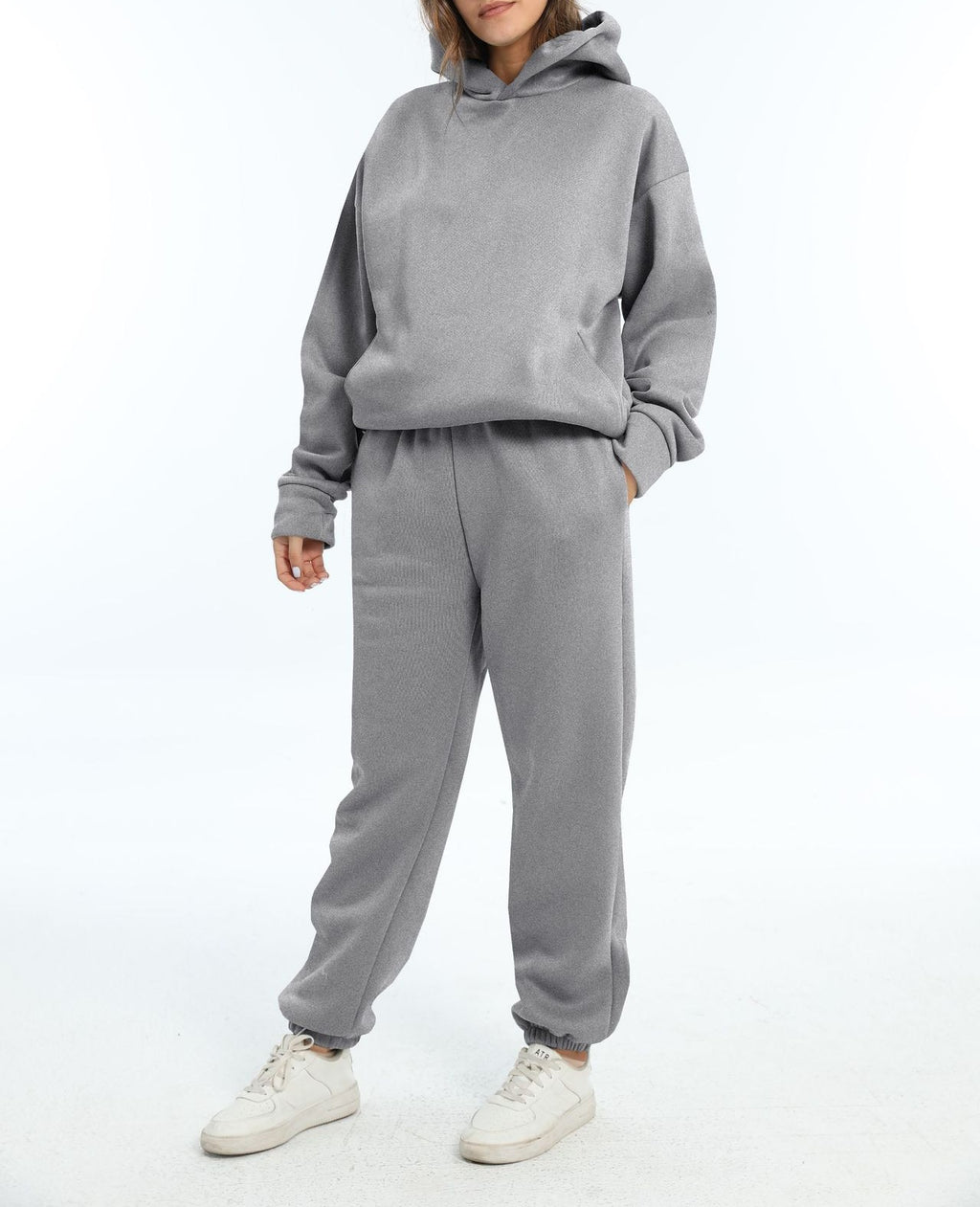 Oversized Hooded Sweatshirt And Jogger Set - Gray
