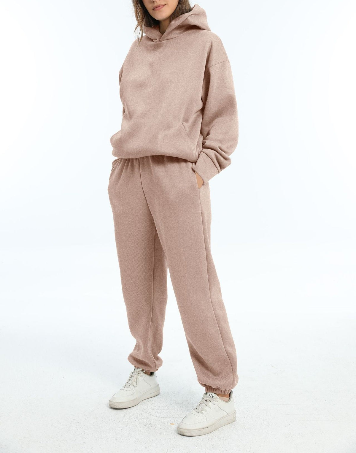 Oversized Hooded Sweatshirt And Jogger Set - Light_Khaki