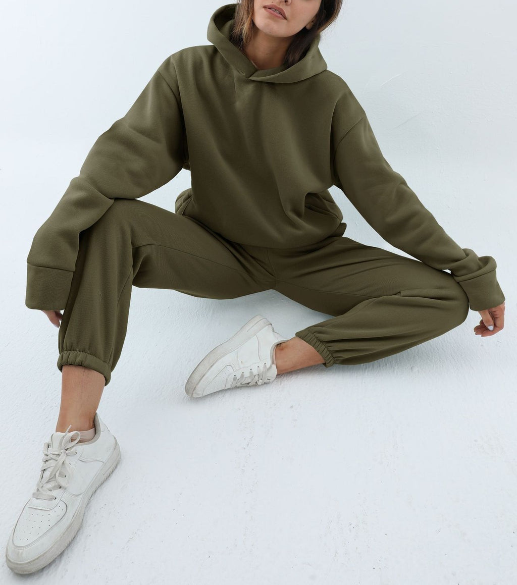 Oversized Hooded Sweatshirt And Jogger Set - Navy_Green
