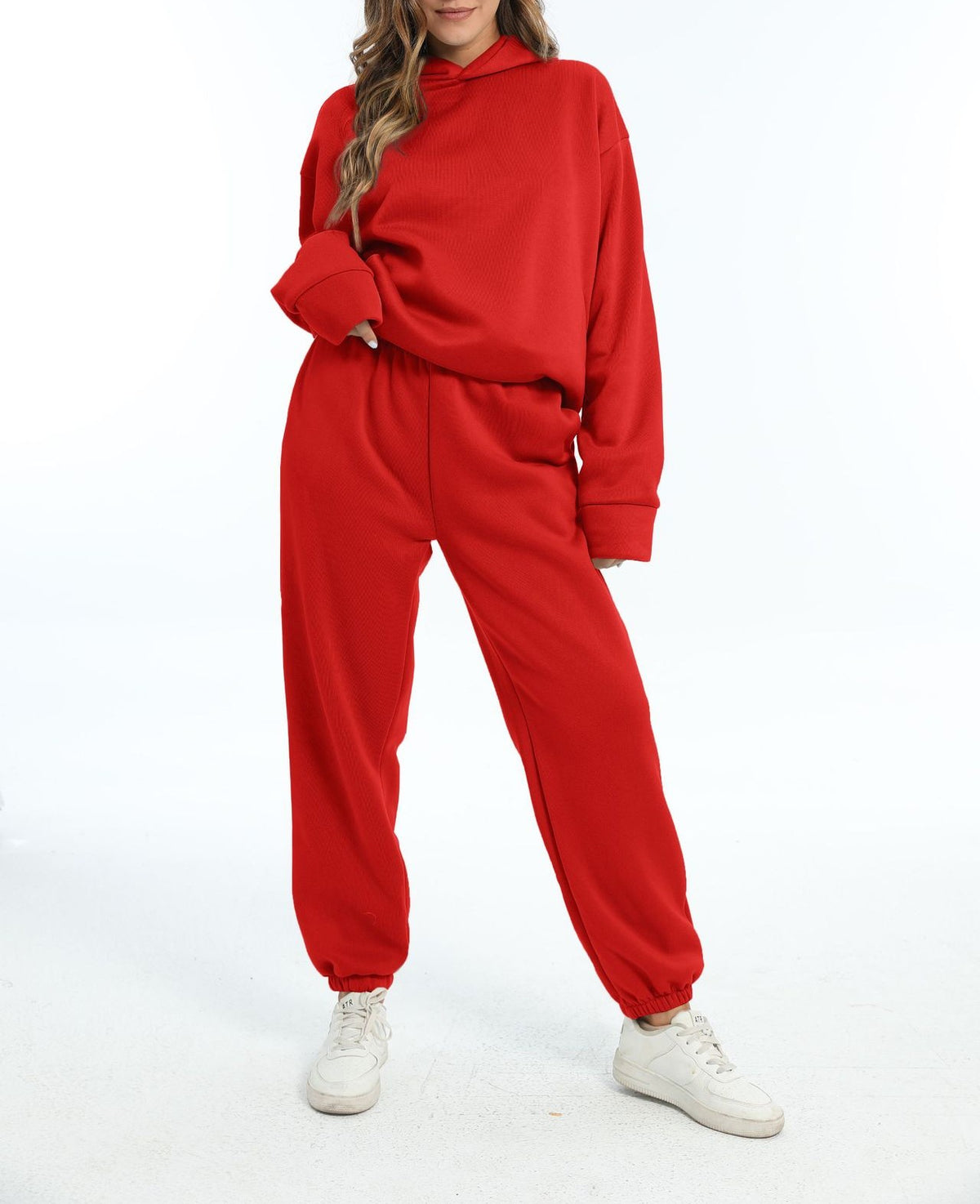 Oversized Hooded Sweatshirt And Jogger Set - Red