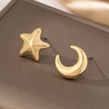 Mismatched Star And Moon Stud Earrings - Gold