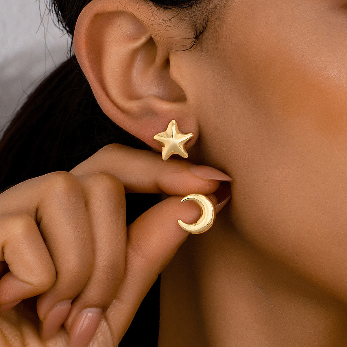 Mismatched Star And Moon Stud Earrings