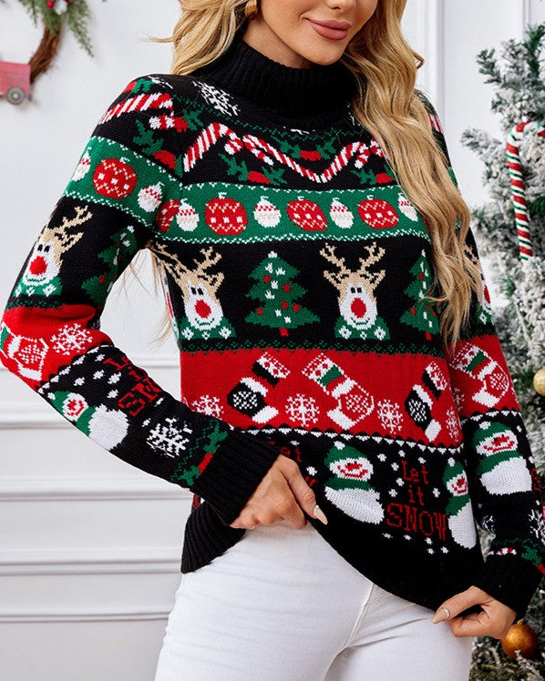 Festive Fair Isle Turtleneck Christmas Sweater - Black - 1