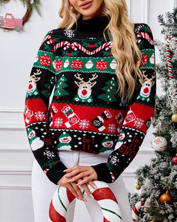 Festive Fair Isle Turtleneck Christmas Sweater