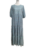 Ditsy Floral Puff Sleeve Tiered Maxi Dress - Blue
