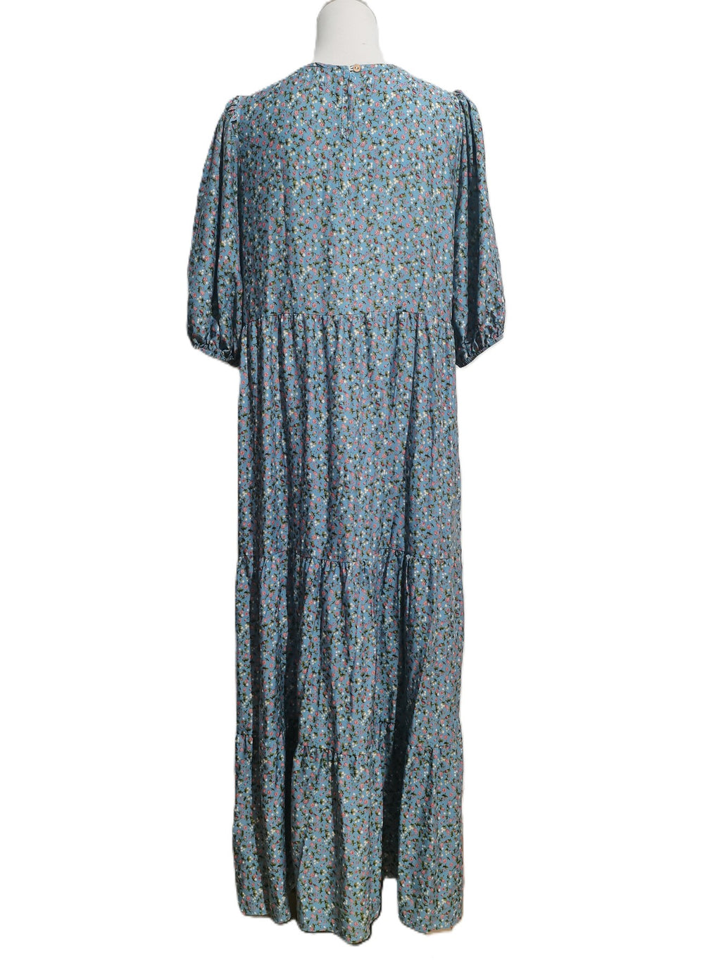 Ditsy Floral Puff Sleeve Tiered Maxi Dress - Blue - 2