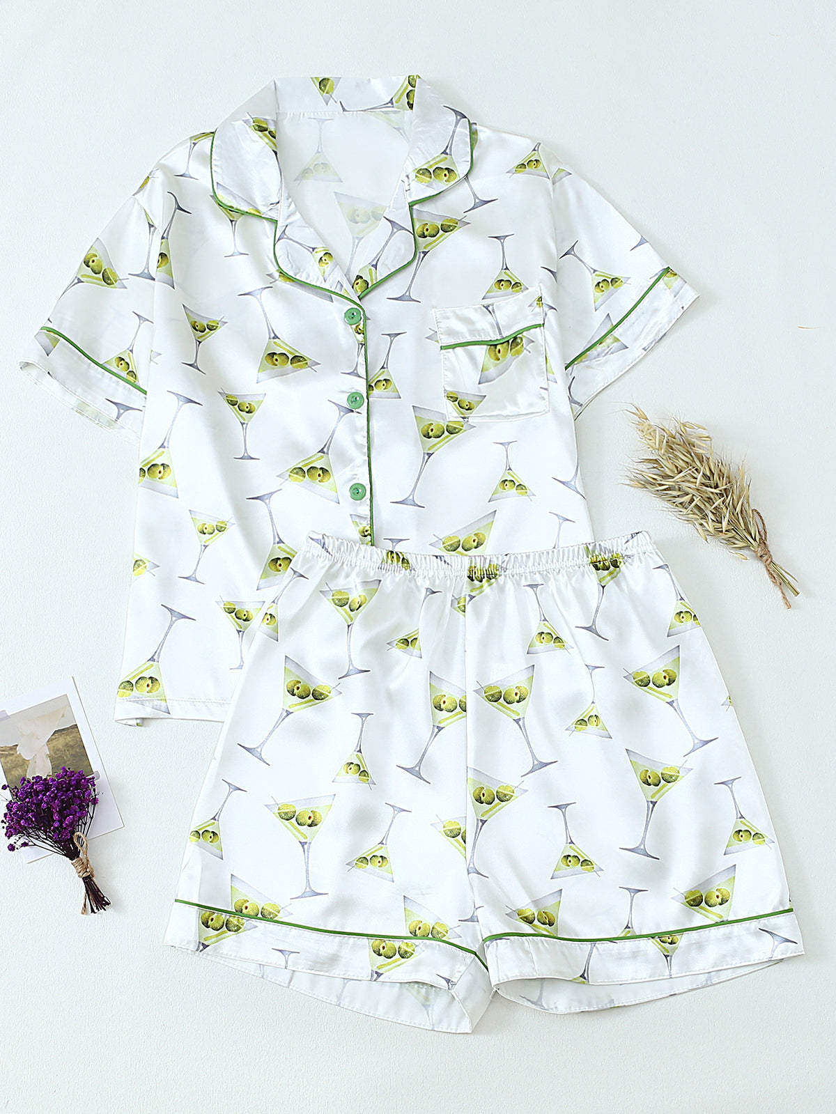 Party Print Piped Short Pajama Set - Fruit