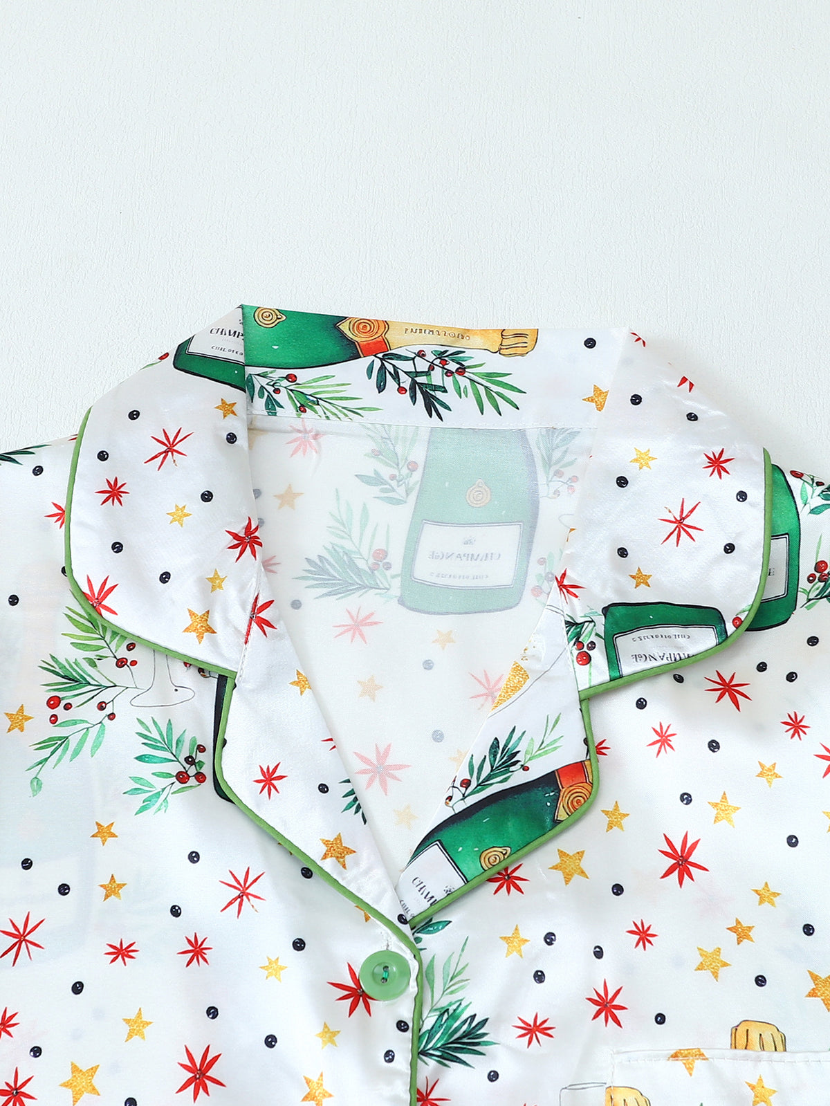 Party Print Piped Short Pajama Set - Green - 2
