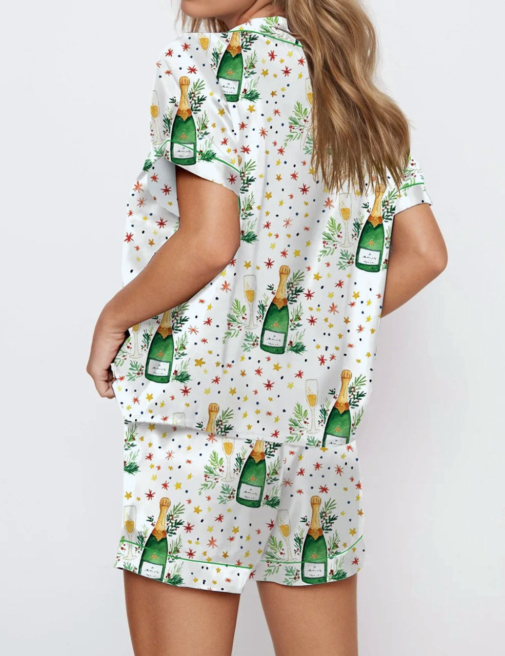 Party Print Piped Short Pajama Set - Green - 5