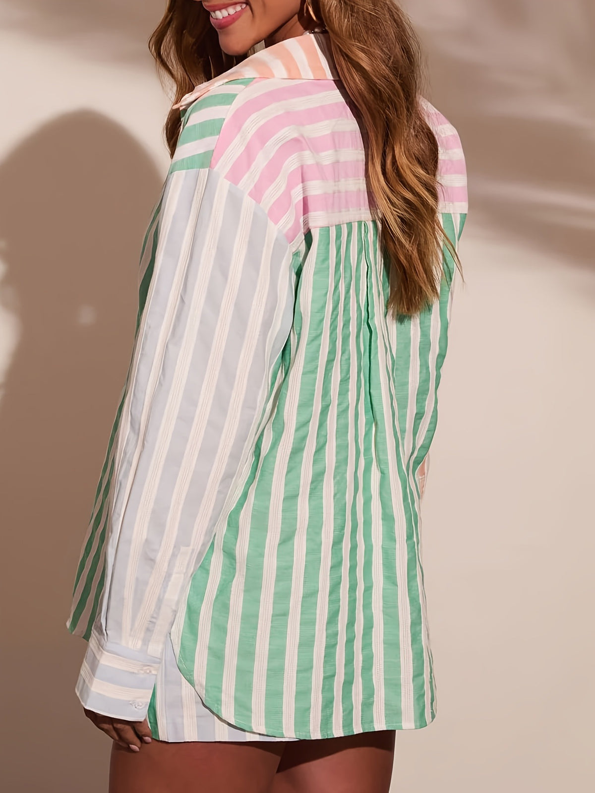 Candy Stripe Patchwork Shirt and Shorts Set - Pink - 4