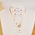 Blossom Charm Snake Chain Necklace Set - White