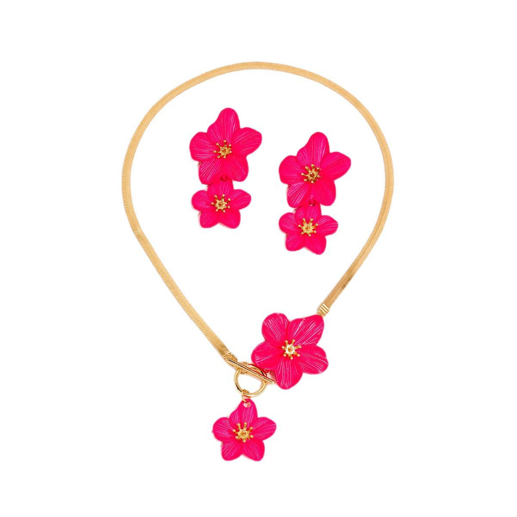 Blossom Charm Snake Chain Necklace Set - view 1