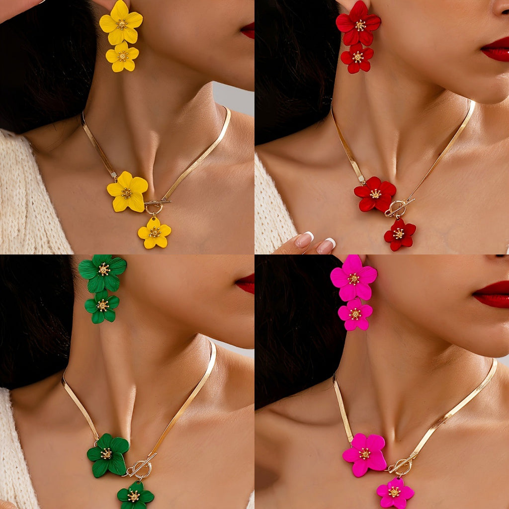 Blossom Charm Snake Chain Necklace Set - view 3