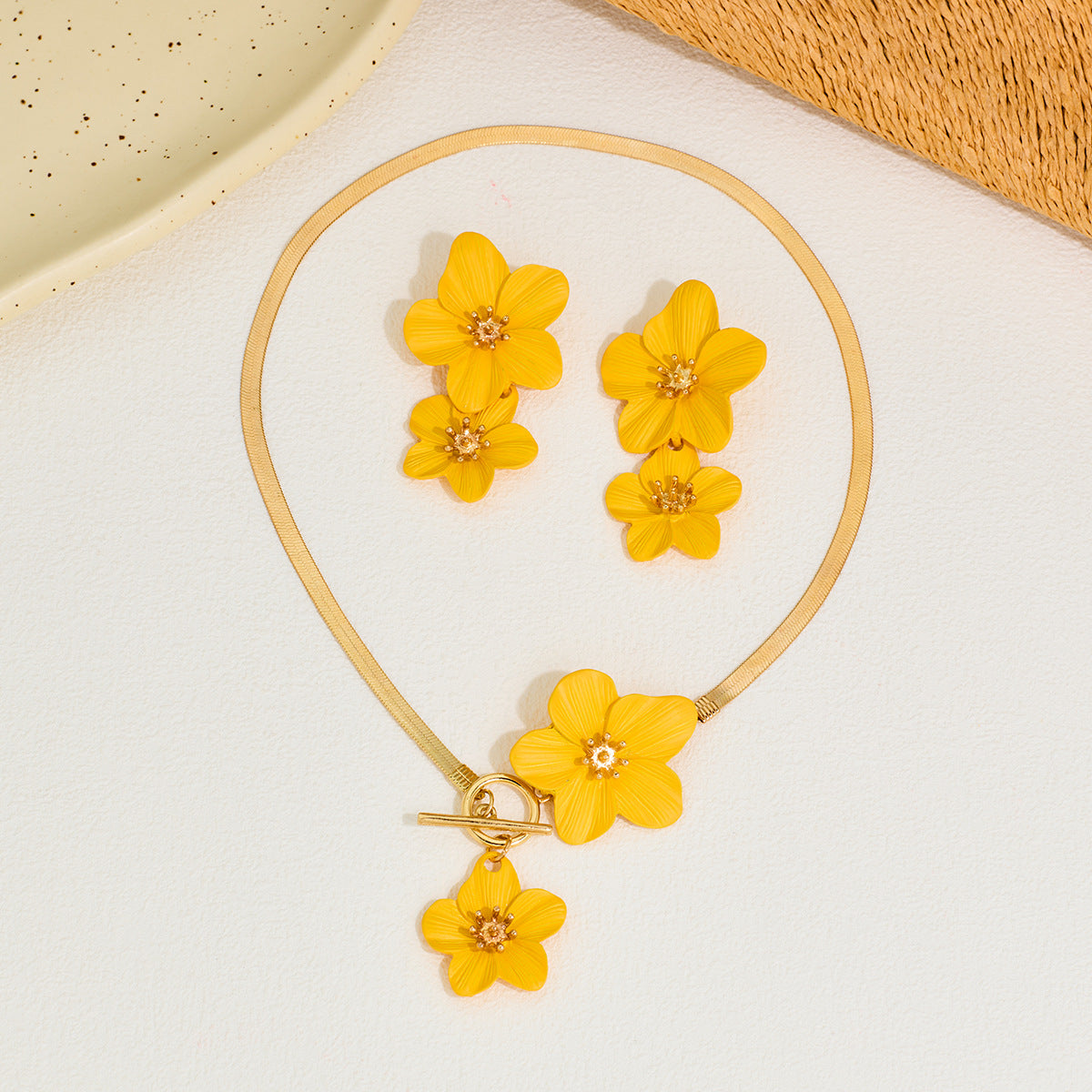 Blossom Charm Snake Chain Necklace Set - view 4