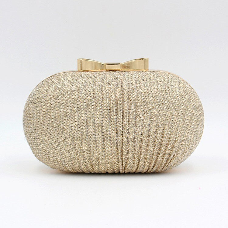 Pleated Glitter Egg Clutch with Bow Clasp