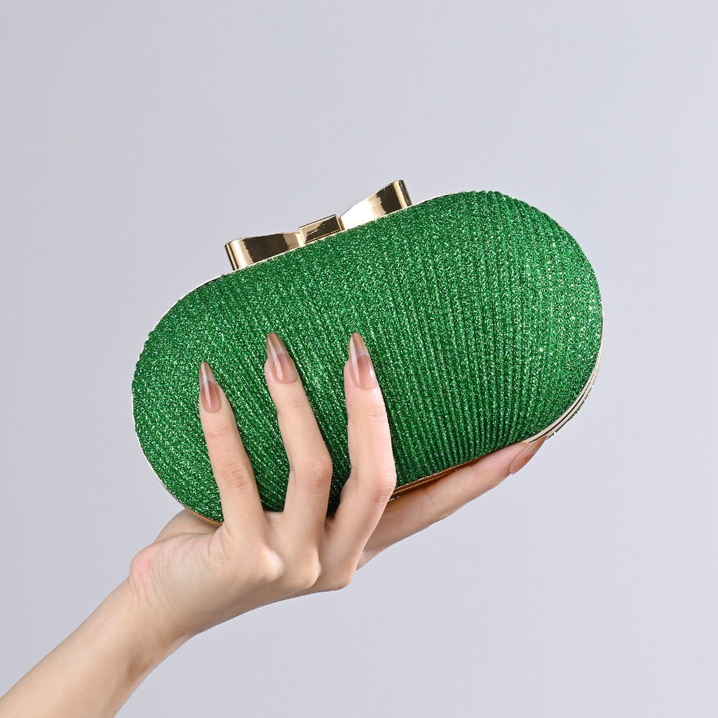 Pleated Glitter Egg Clutch with Bow Clasp