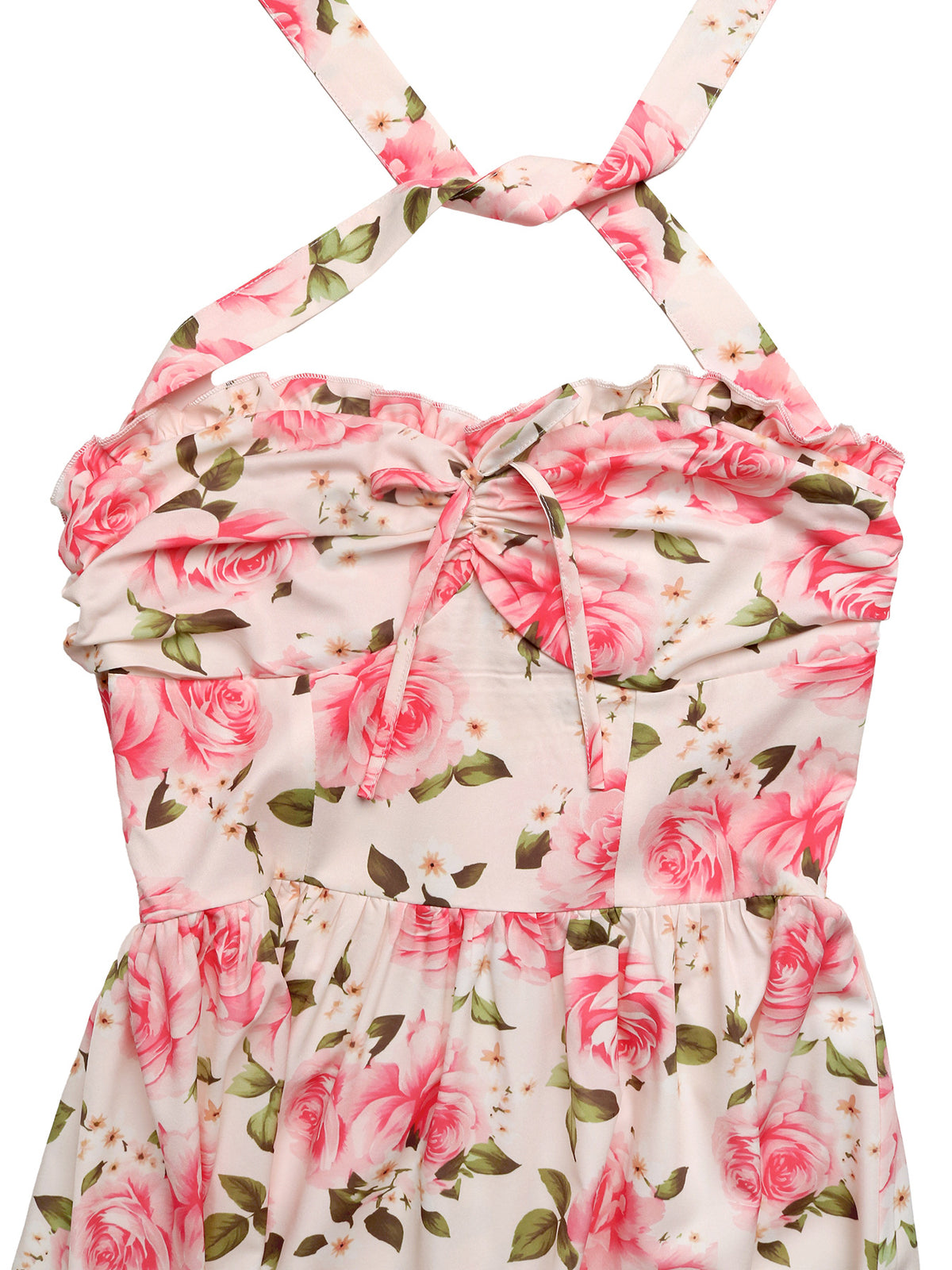 Rose Print Halter Neck Maxi Dress - Pink - 2